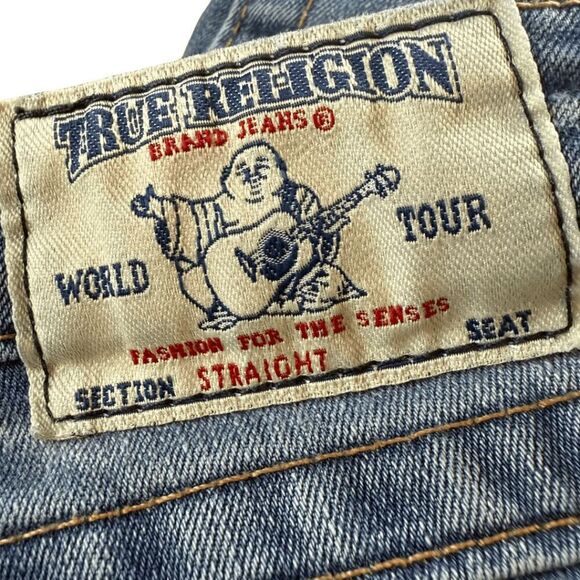 True Religion Women's Slim Straight with Flap Pockets Denim Jeans Blue Size 26 - Picture 4 of 10